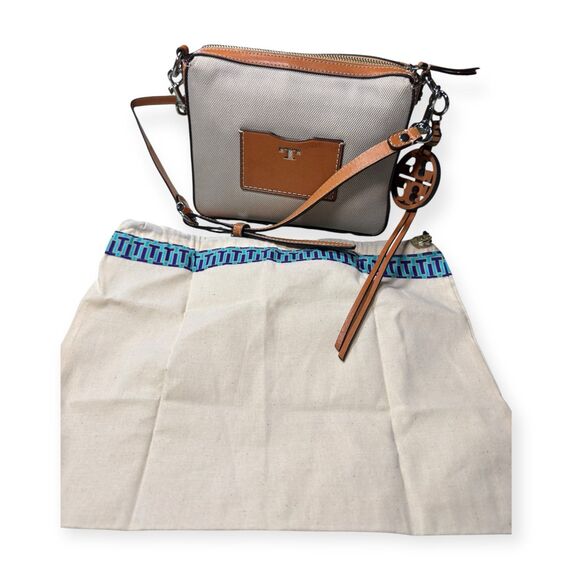 Tory‎ Burch Medium Moto Crossbody Bag Canvas/Leather Satchel Western Rare w/ Bag - Picture 1 of 9